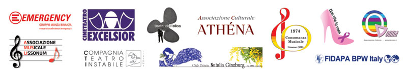 Loghi Impronta Donna 2019: Emergency, Cineteatro Excelsior, Teatro dell'Elica, Associazione Culturale Athena, 1974 Consonanza Musicale, Una Vita in rosa, QDonna, AMUSLI - Associazione Musicale Lissonum, Compagnia Teatro Instabile, Club Donna Natalia Ginzburg, FIDAPA  BPW Italy