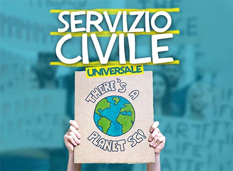 Lissone - scritta SERVIZIO CIVILE universale con immagine del mondo