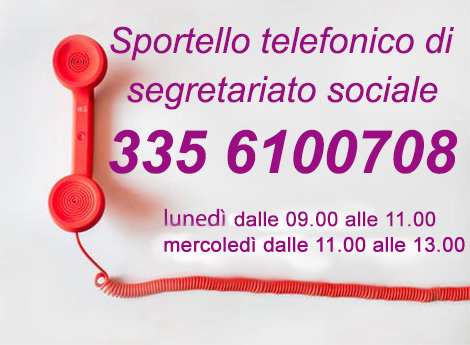 Lissone - locandina Sportello Telefonico di Segretariato Sociale con cornetta telefono e numero 335 6100708 