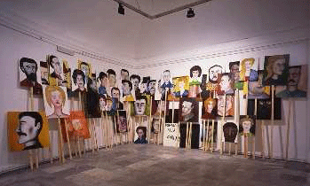 MARCO CINGOLANI La rivoluzione siete voi (Domani all'alba,cari miei) 1991, acrilico e olio su tavola, installazione dimensioni variabili