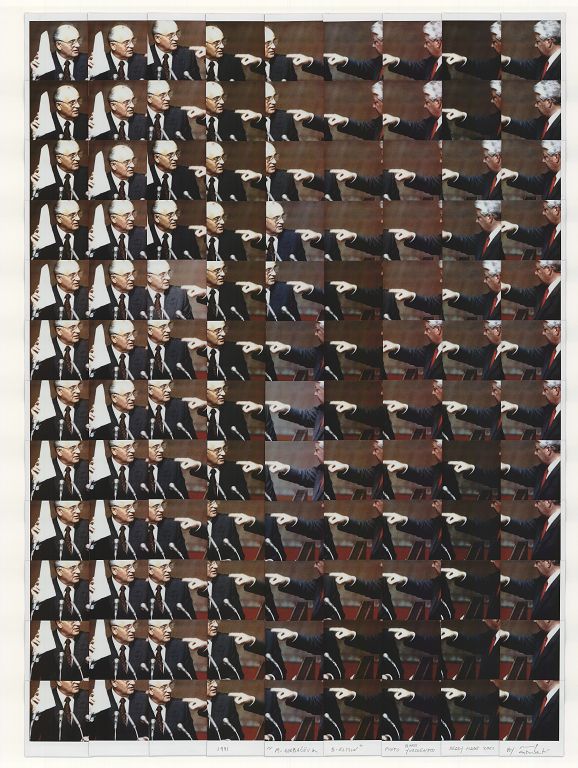 Maurizio Galimberti Michail Gorbacˇëv e Boris Eltsin 1991 Fotografia di Boris Yurchenko 2021 Mosaico con Fuji-instax cm 70x53 LUCHI Collection